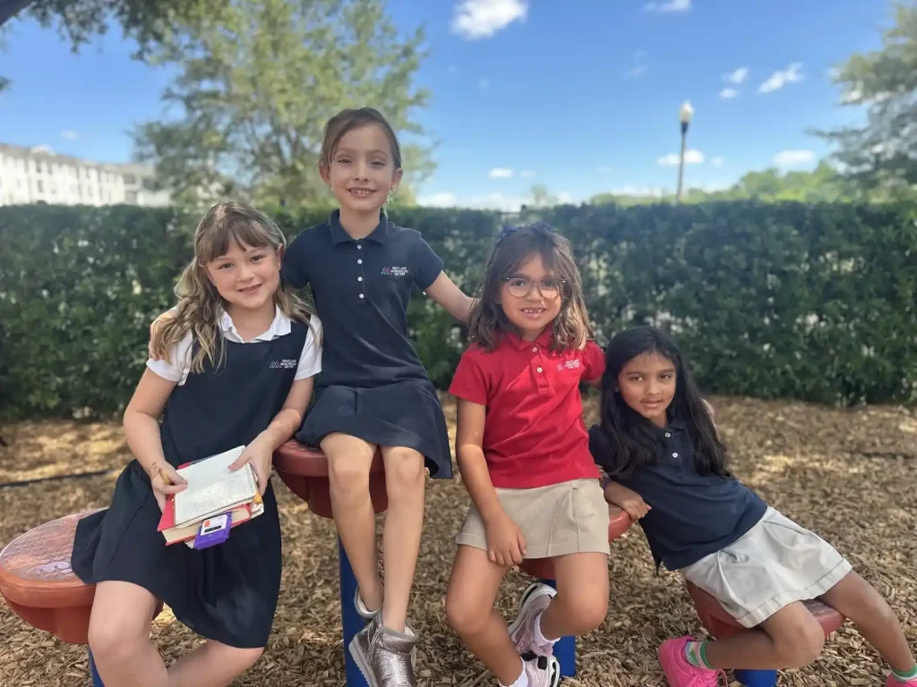 Montessori students outdoors